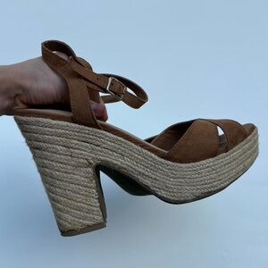 Kaari Blue Brown Espadrille Platform Shoes